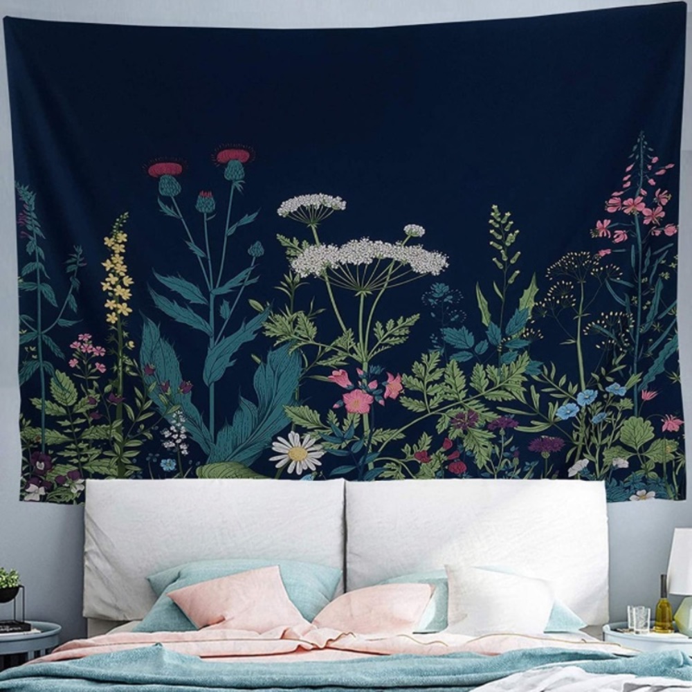 Floral Garden Botanical Blue Tapestry Room Wall Decor for Patio/Balcony/Party - Picture 2 of 7